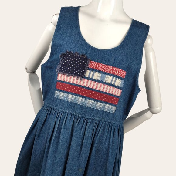 Vintage 1990s Susan Bristol Jumper Dress American Flag Folk Art Cottage Core 8 - Picture 3 of 12
